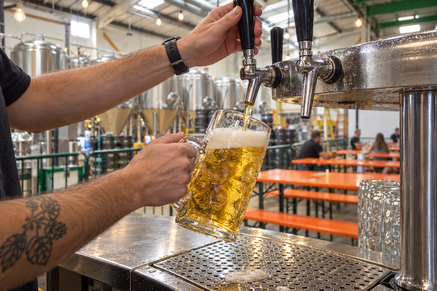 Golden Festbier being poured at a brewery